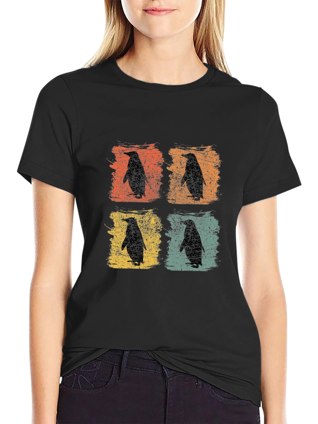 Retro Penguin Silhouette Graphic T-Shirt