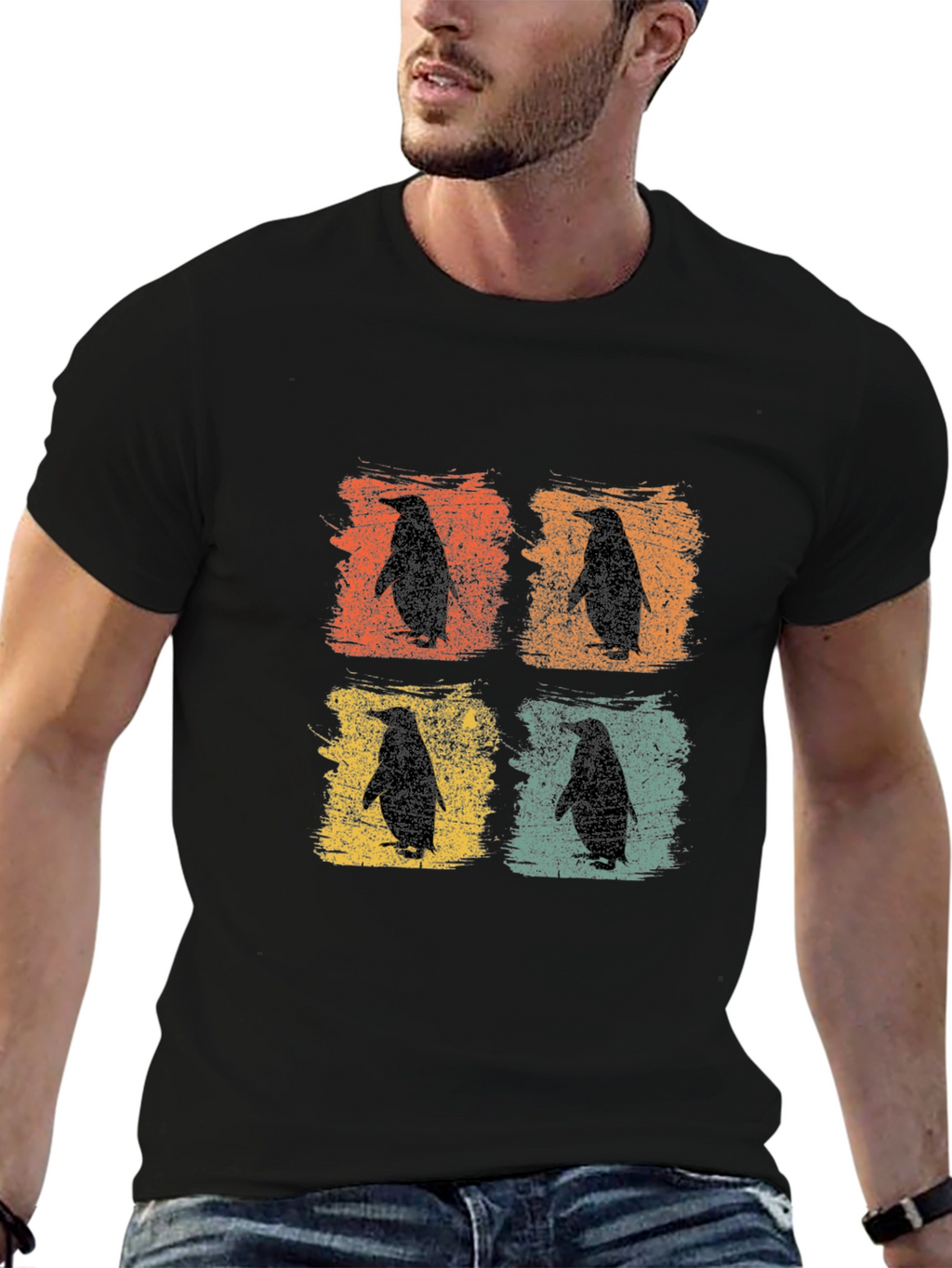 Retro Penguin Silhouette Graphic T-Shirt