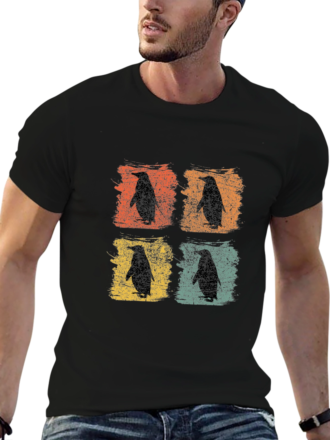 Retro Penguin Silhouette Graphic T-Shirt
