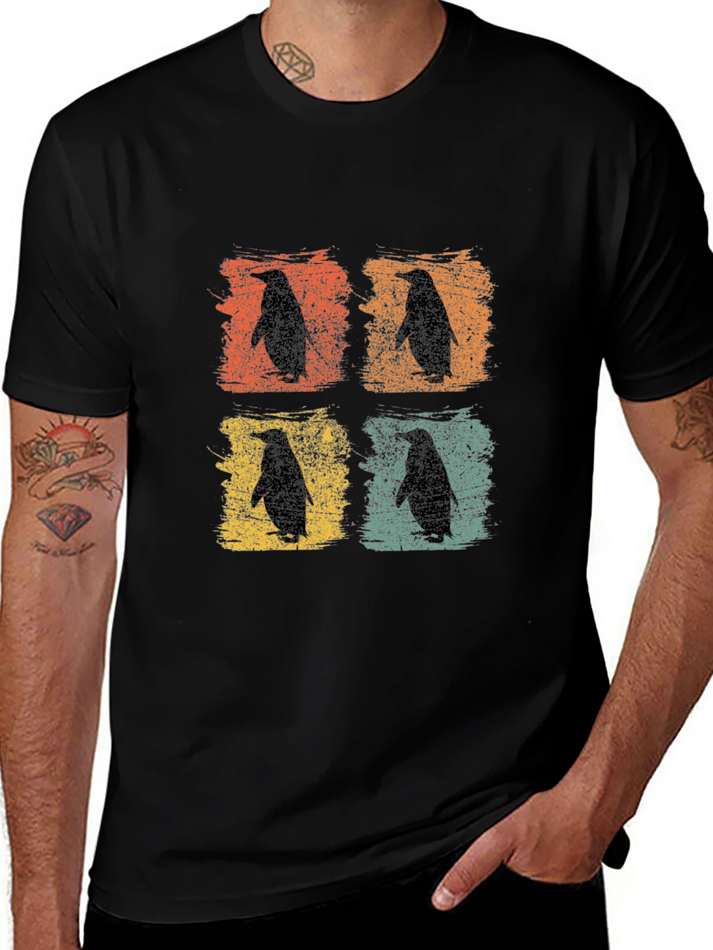 Retro Penguin Silhouette Graphic T-Shirt