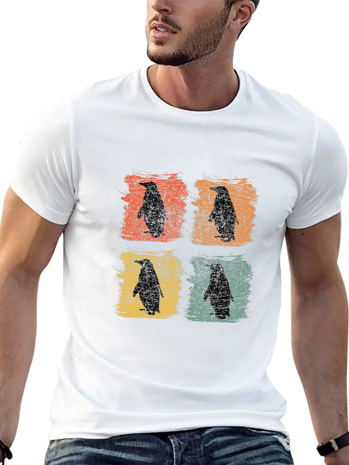 Retro Penguin Silhouette Graphic T-Shirt