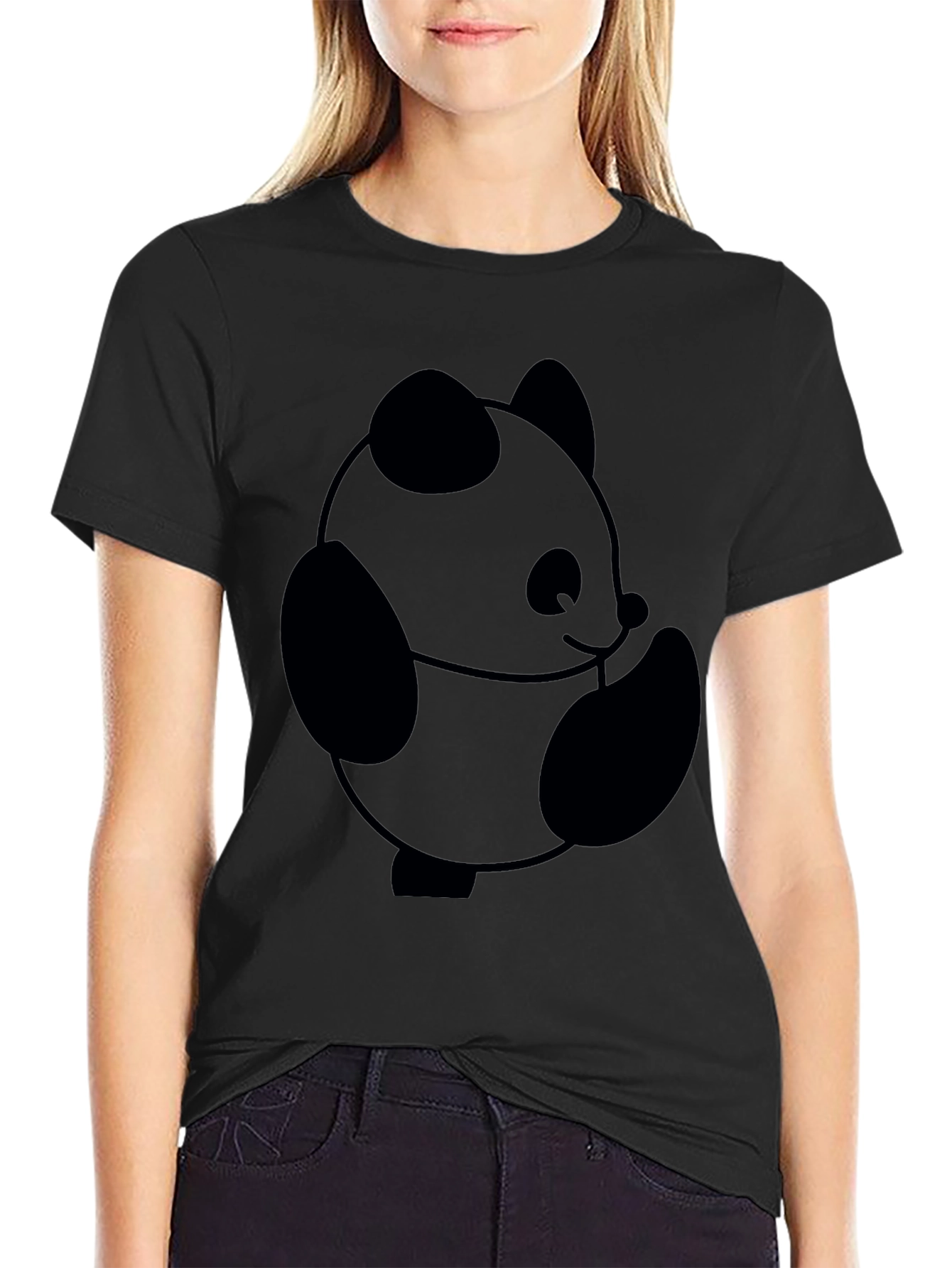 Cute Panda Graphic T-Shirt - Black Cotton Tee
