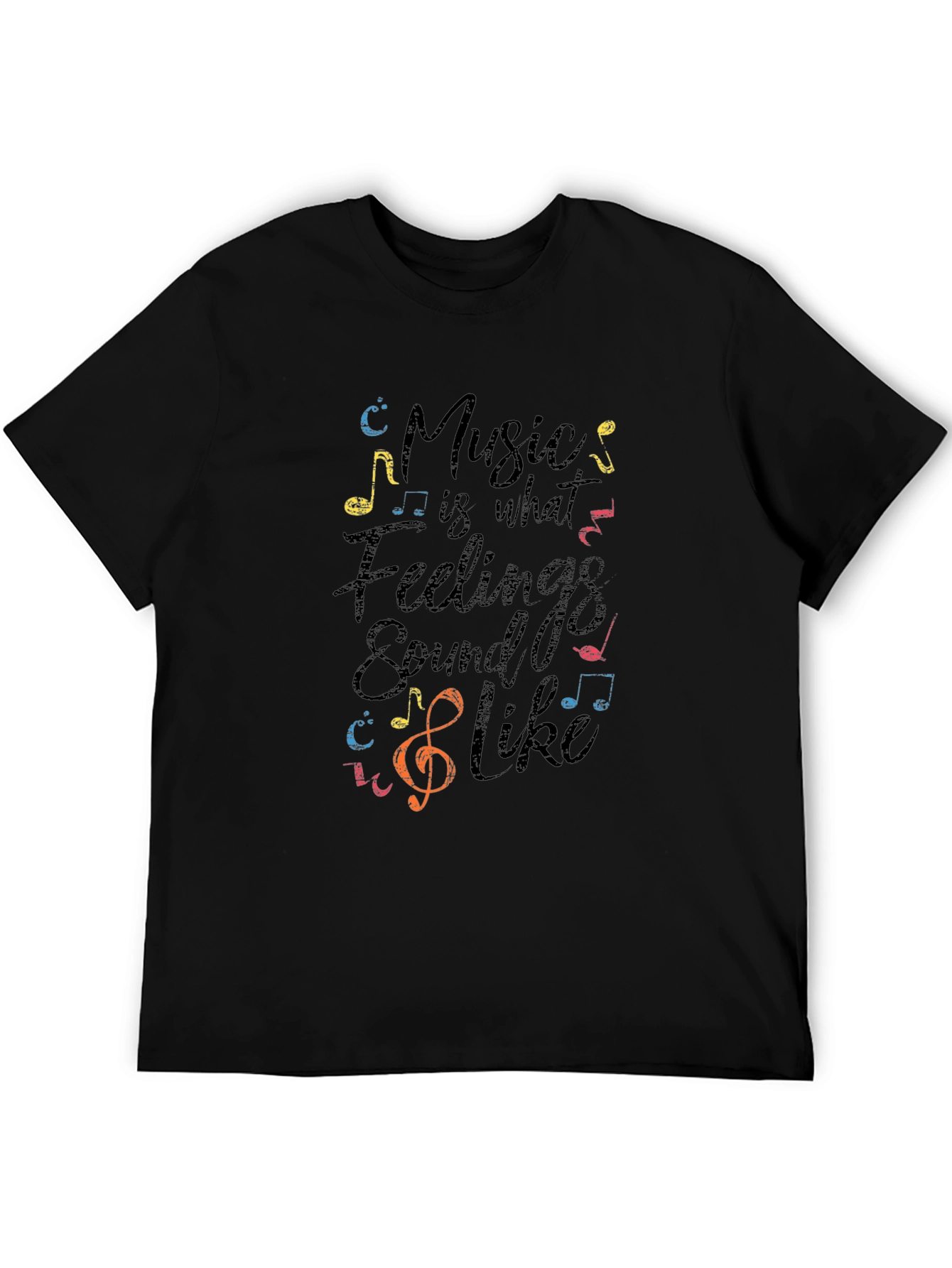 Music is Feelings Tee - Soft Black Cotton Graphic T-Shirt
