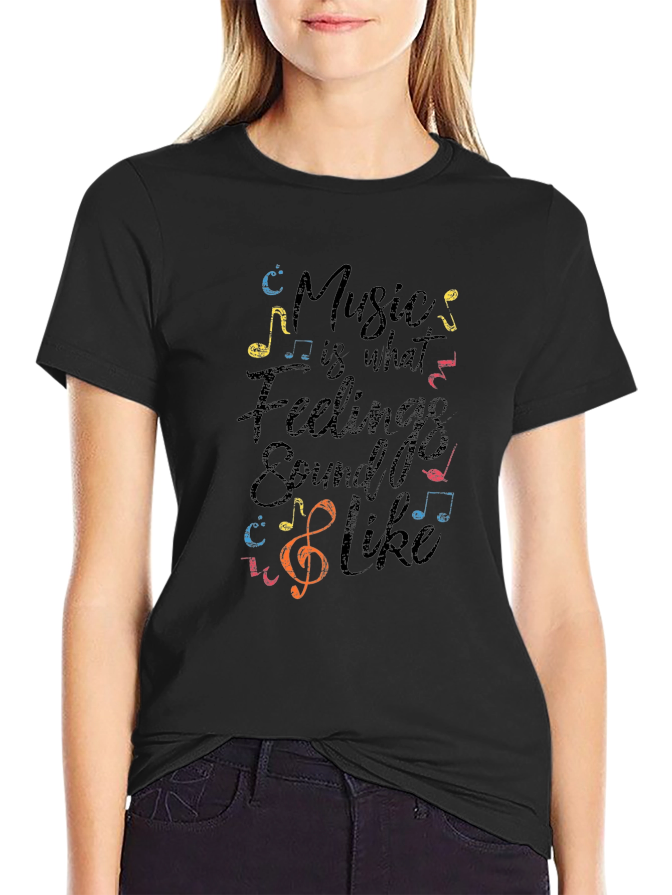Music is Feelings Tee - Soft Black Cotton Graphic T-Shirt