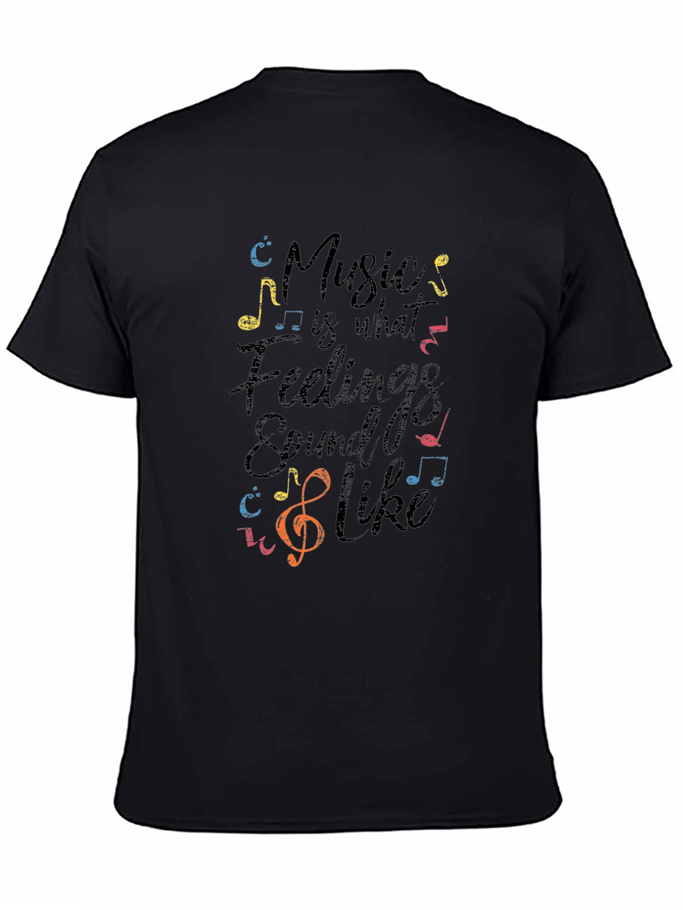 Music is Feelings Tee - Soft Black Cotton Graphic T-Shirt