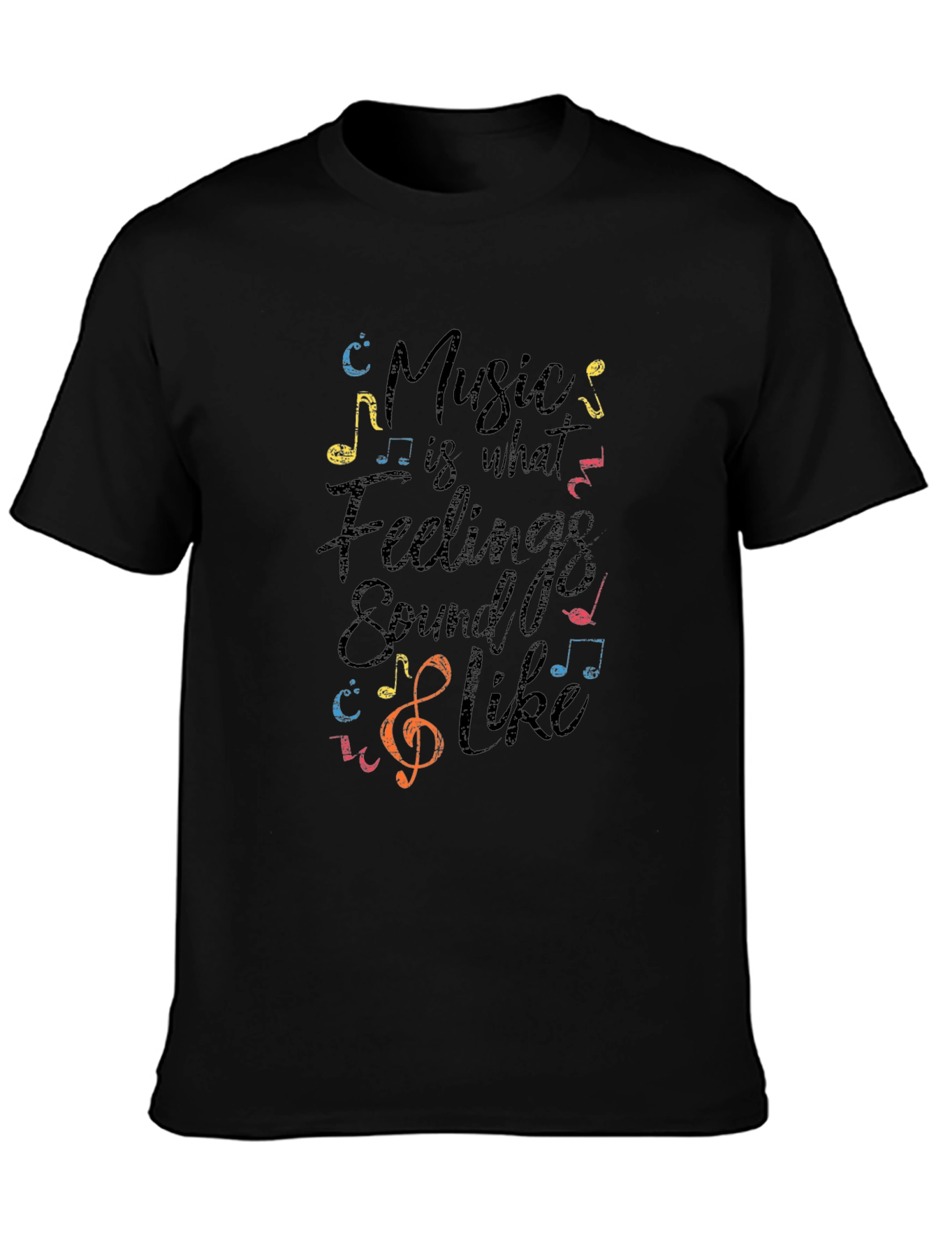 Music is Feelings Tee - Soft Black Cotton Graphic T-Shirt