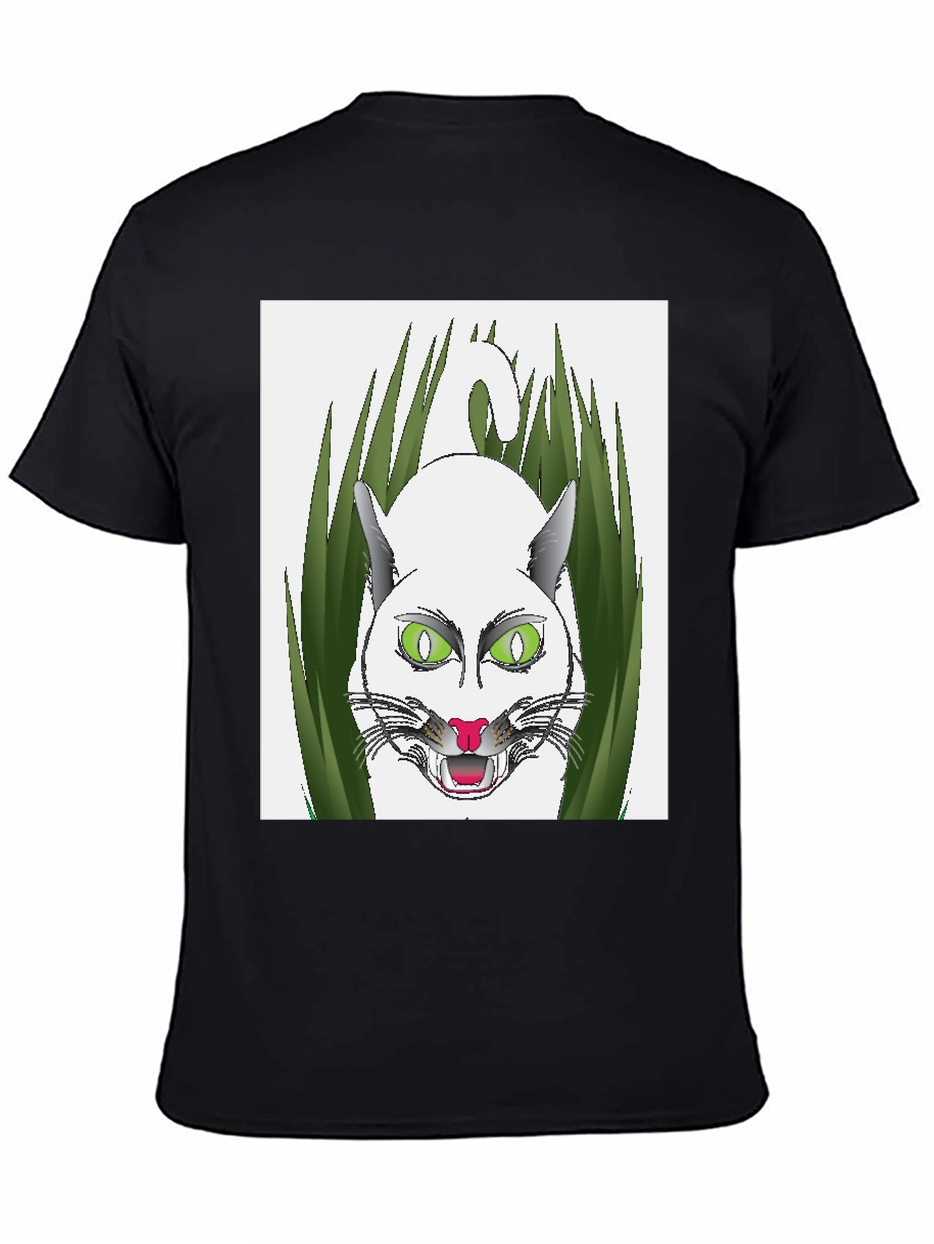 Mens Black T-Shirt with Cat Design