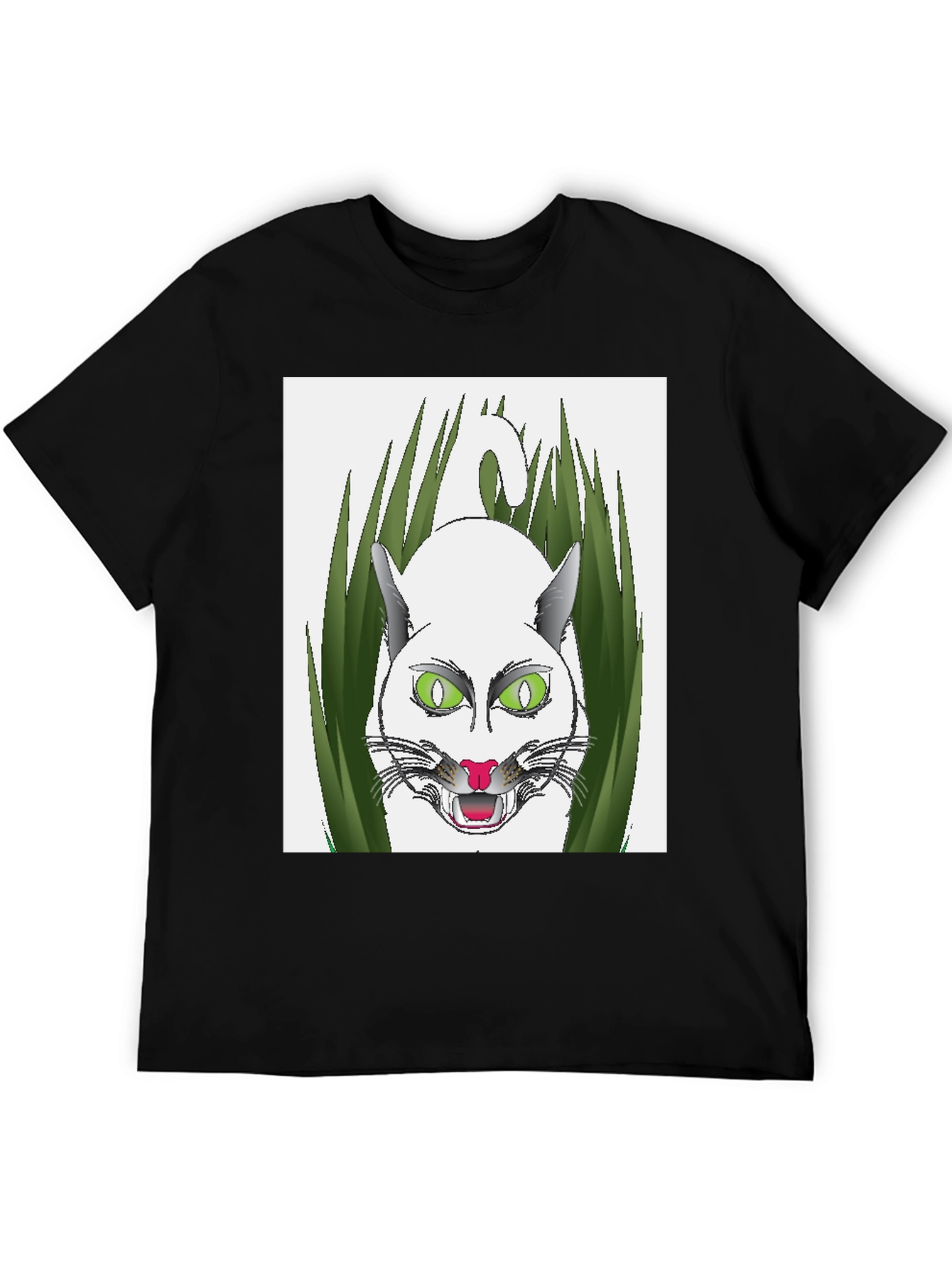 Mens Black T-Shirt with Cat Design