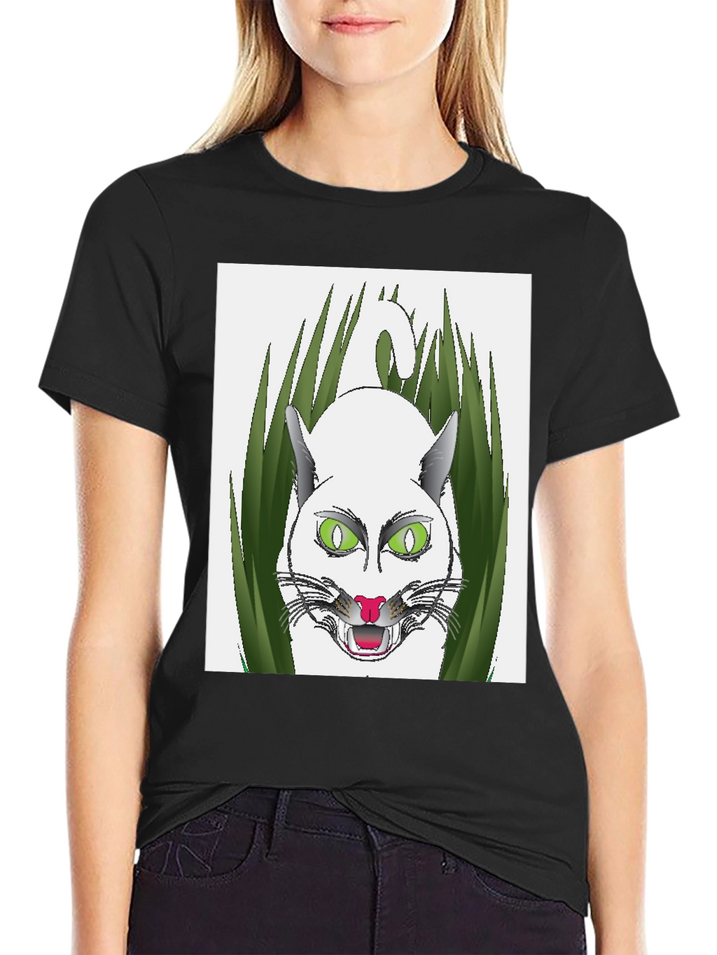 Mens Black T-Shirt with Cat Design