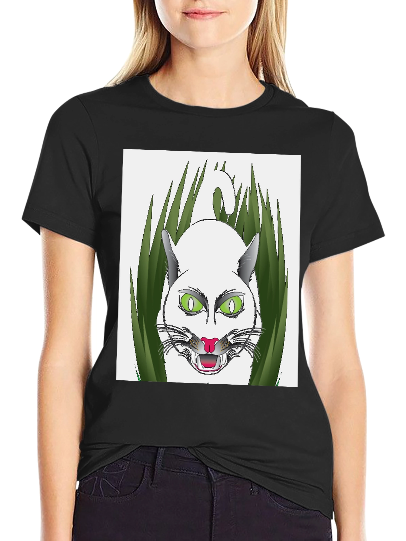 Mens Black T-Shirt with Cat Design
