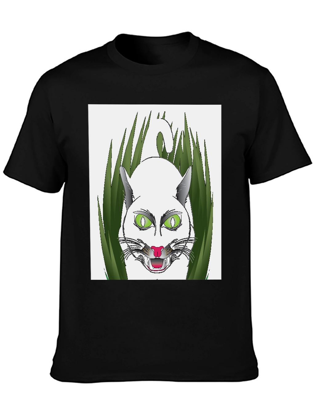 Mens Black T-Shirt with Cat Design