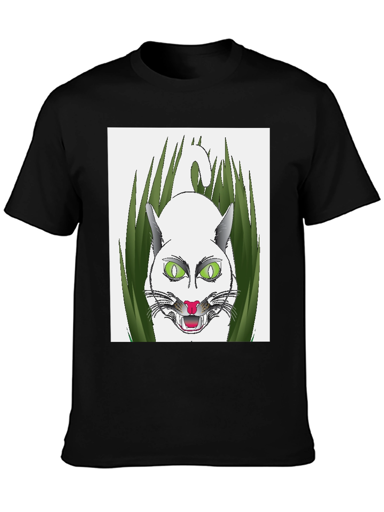Mens Black T-Shirt with Cat Design