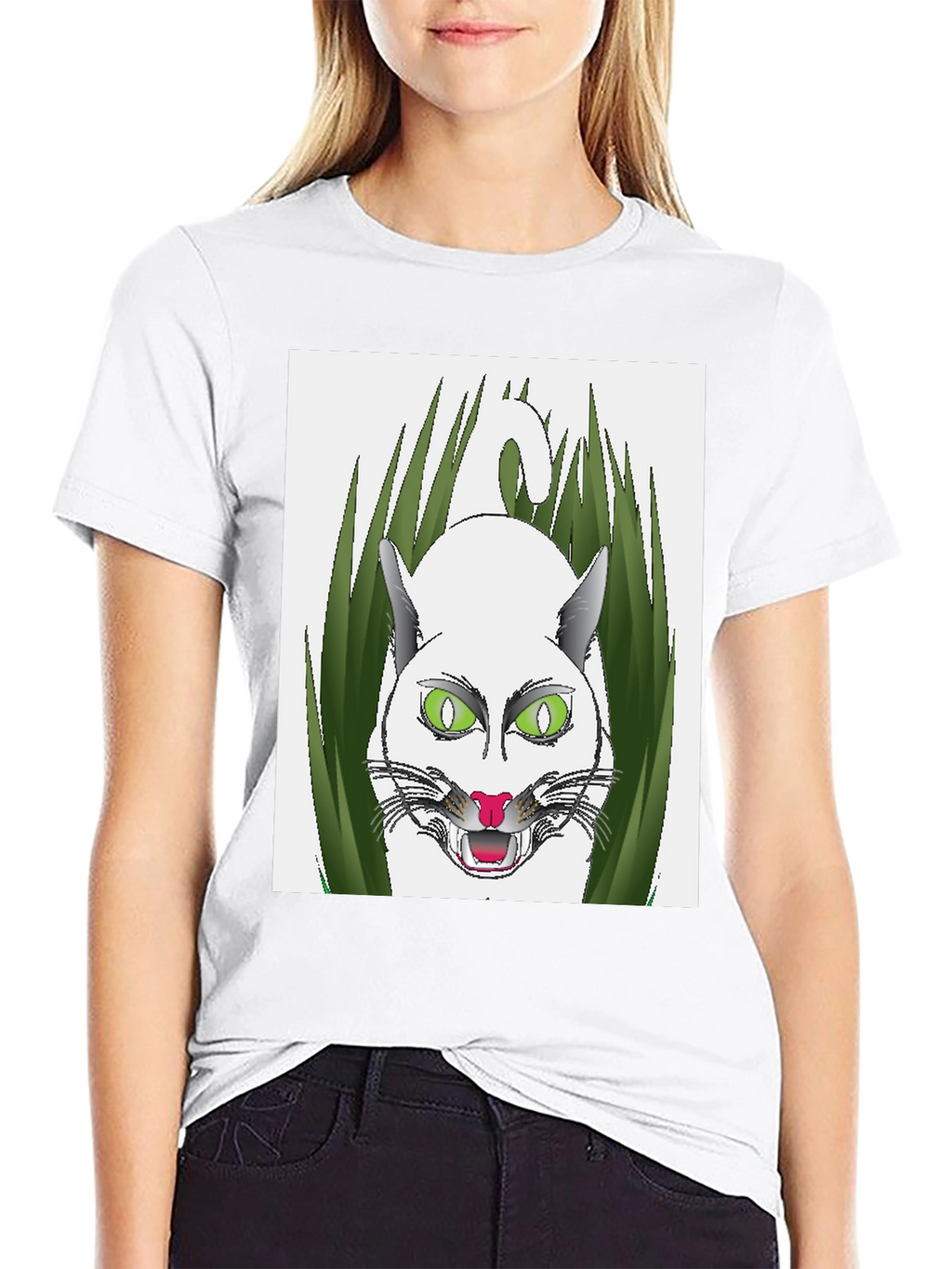 Mens Black T-Shirt with Cat Design