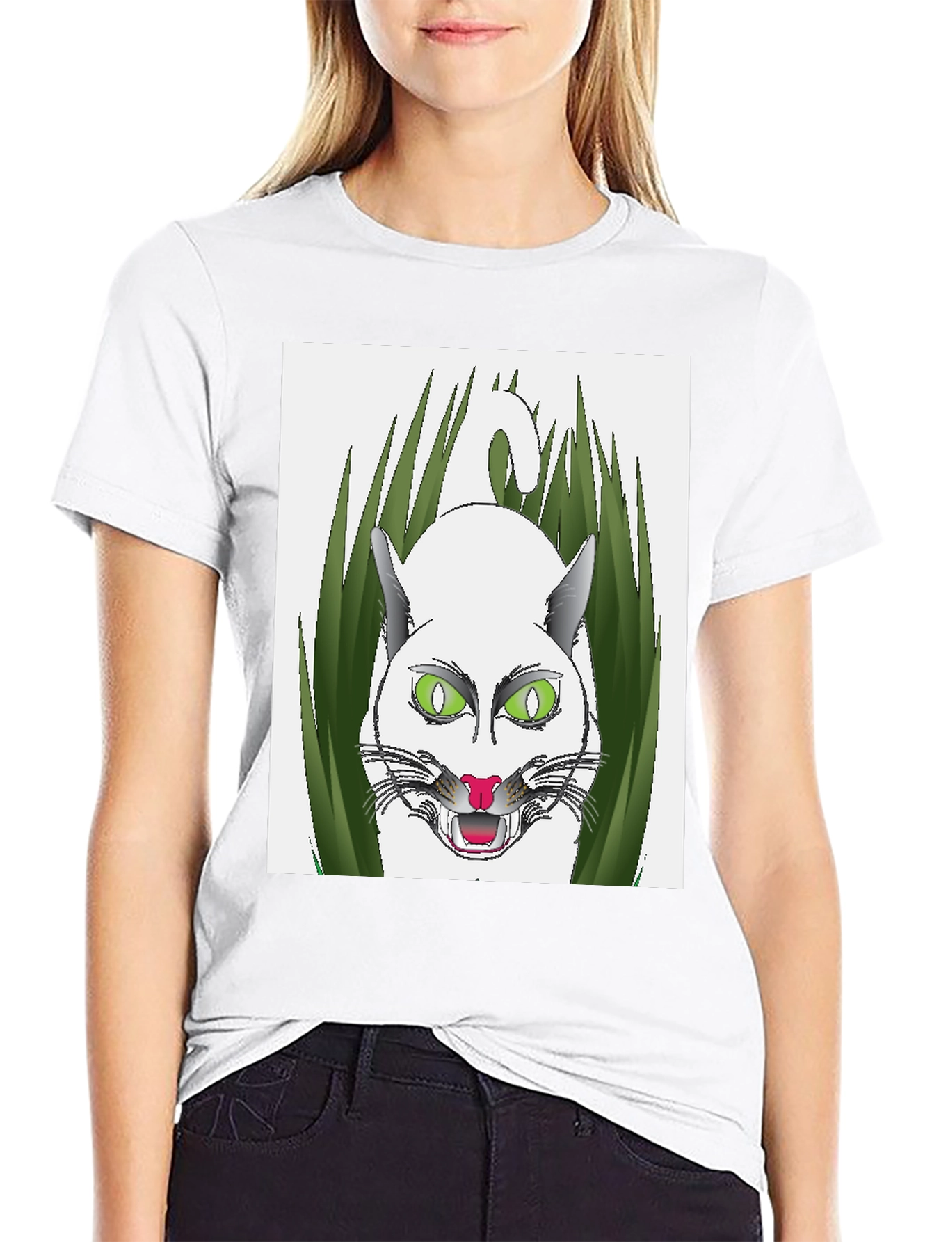 Mens Black T-Shirt with Cat Design
