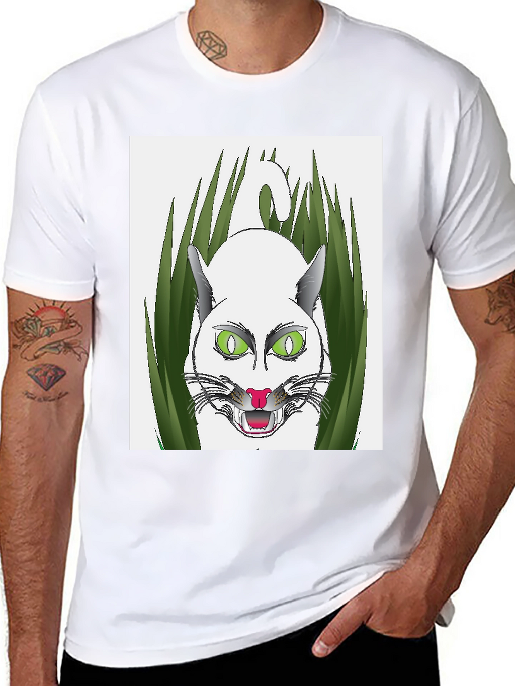 Mens Black T-Shirt with Cat Design