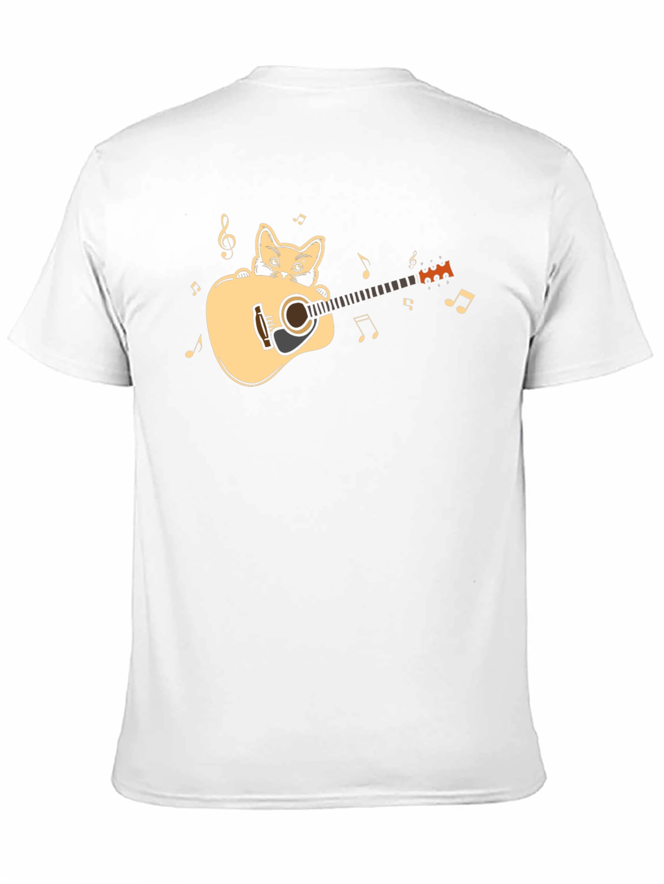 Cat Playing Guitar Graphic Tee - Black Cotton Shirt