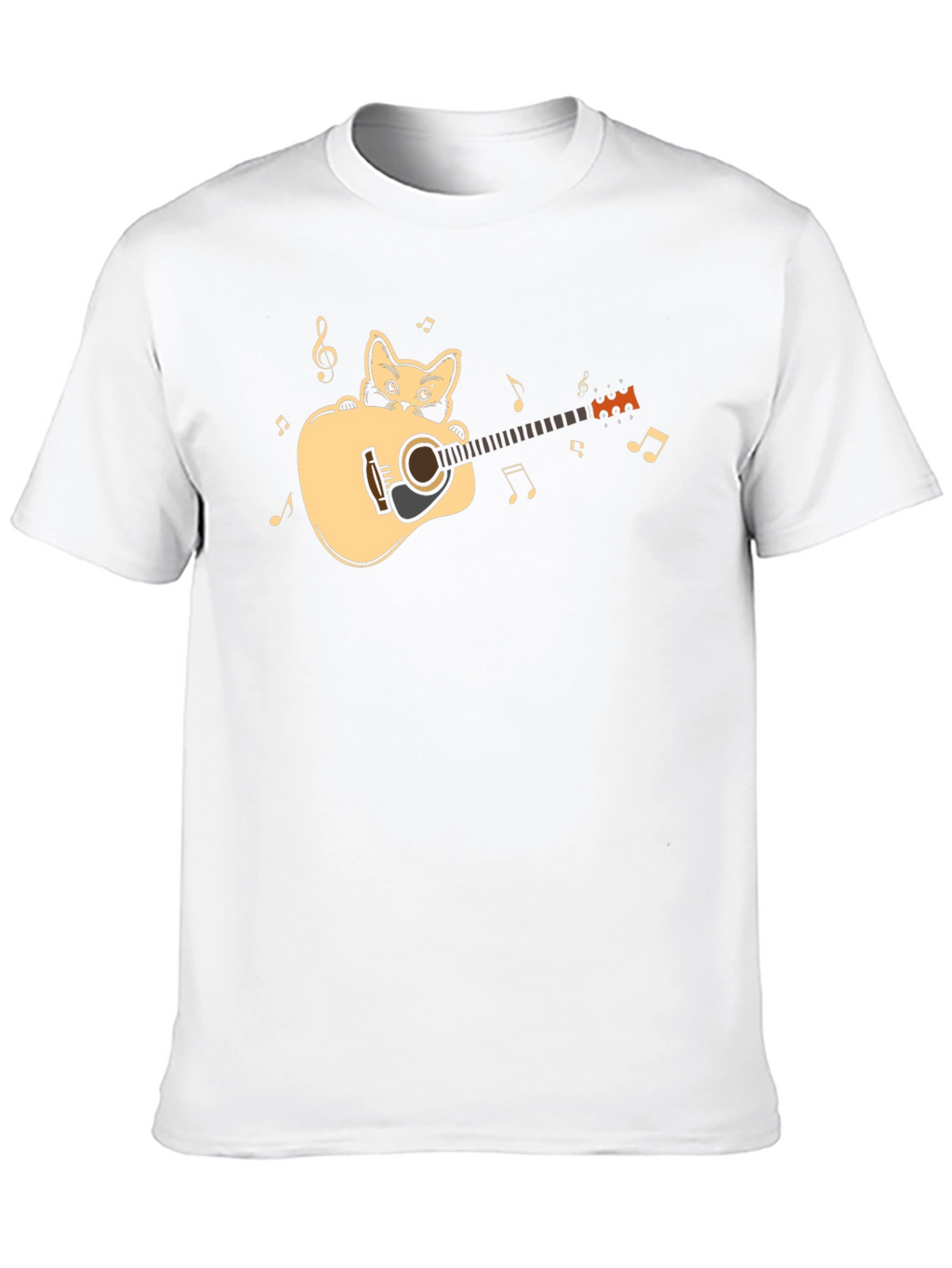 Cat Playing Guitar Graphic Tee - Black Cotton Shirt
