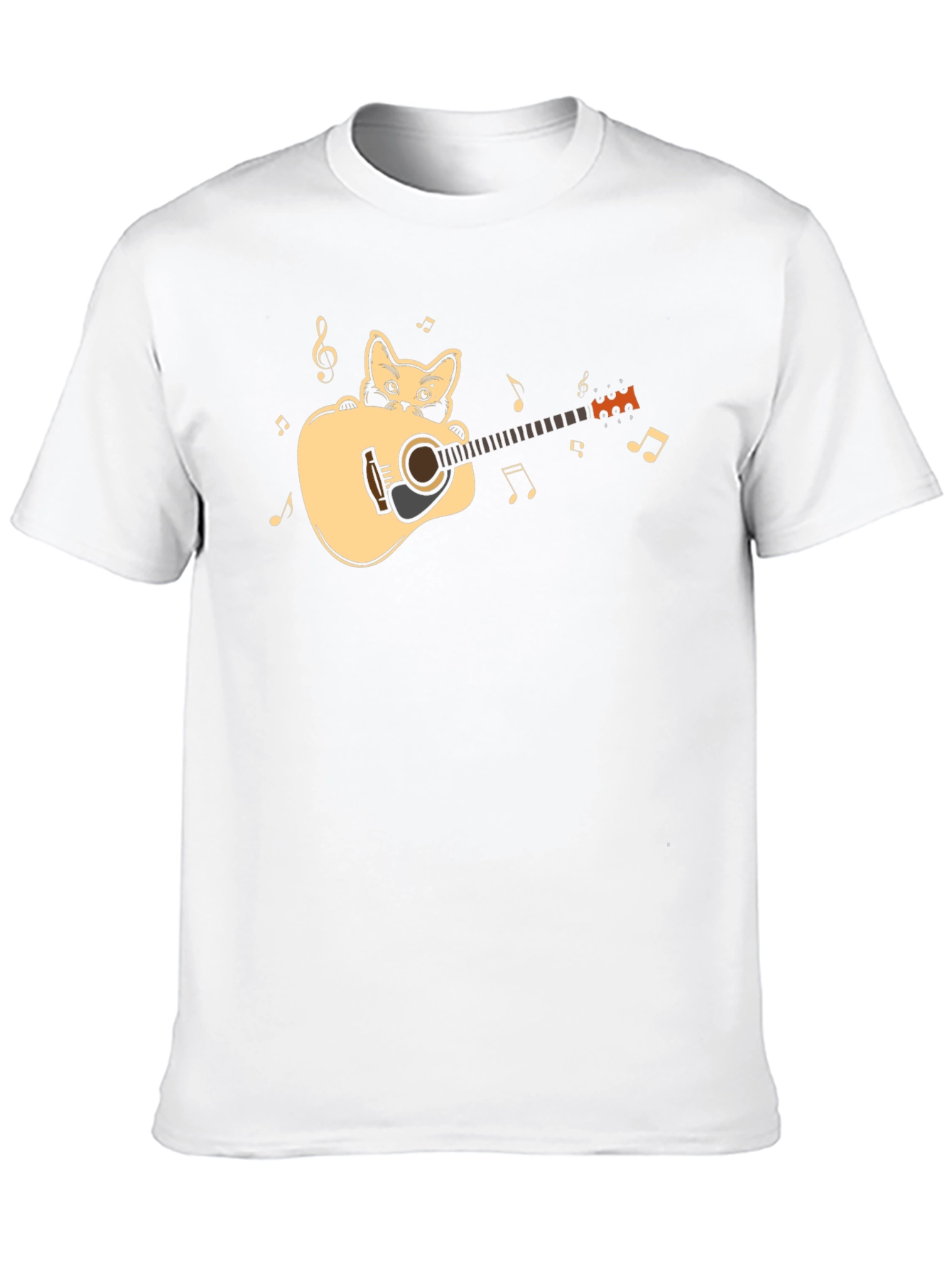 Cat Playing Guitar Graphic Tee - Black Cotton Shirt