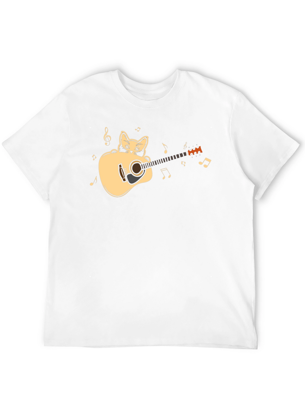 Cat Playing Guitar Graphic Tee - Black Cotton Shirt