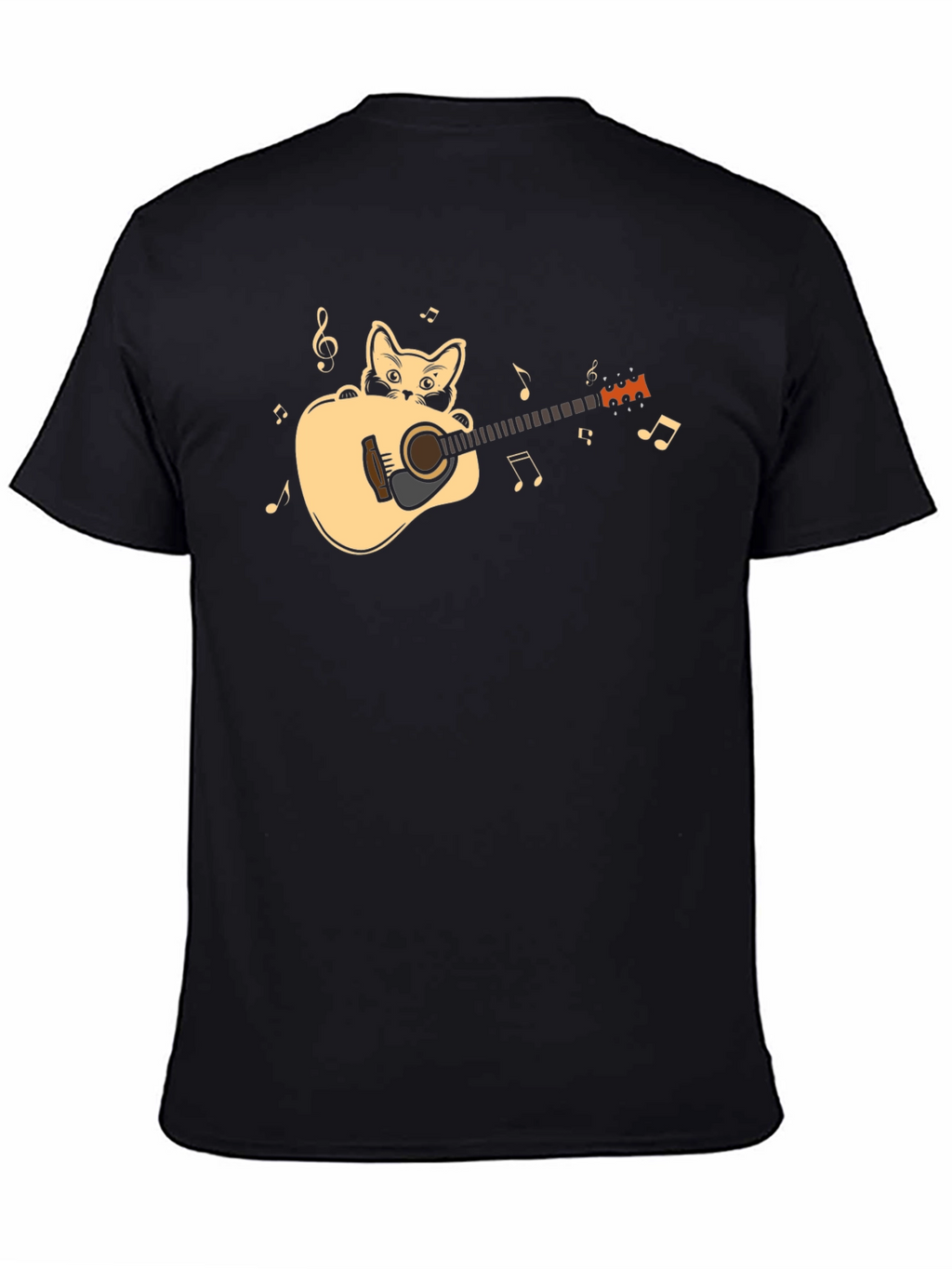 Cat Playing Guitar Graphic Tee - Black Cotton Shirt
