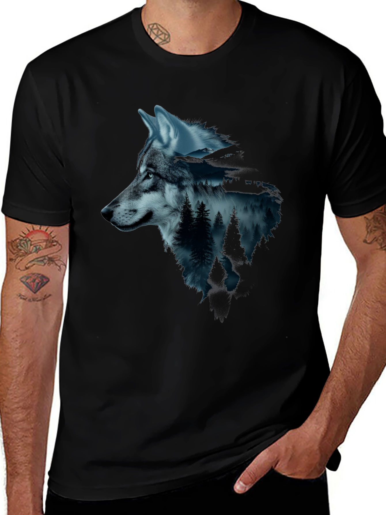 Wolf & Forest Graphic Tee - Black
