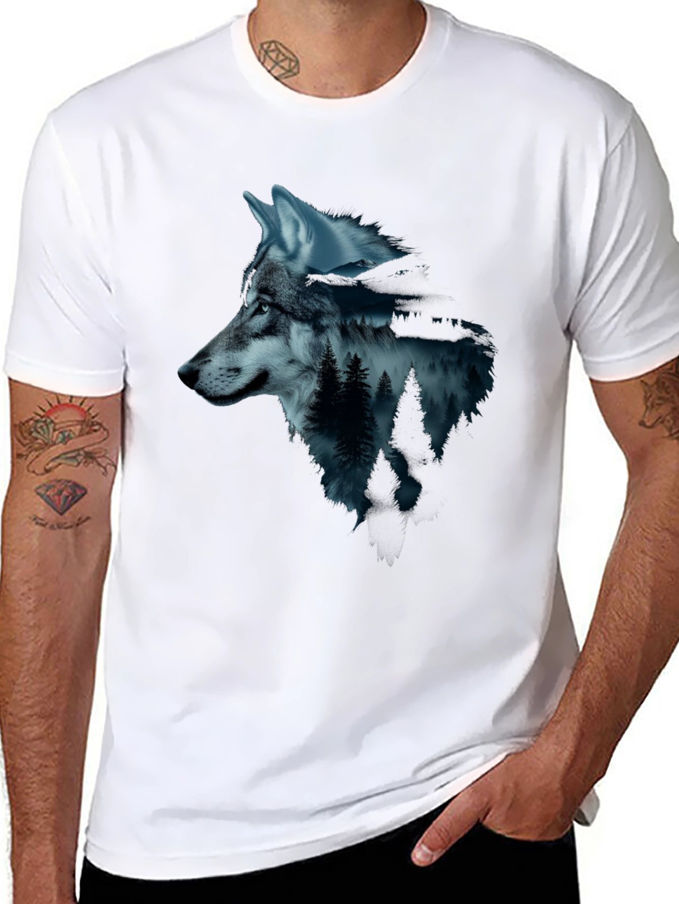 Wolf & Forest Graphic Tee - Black