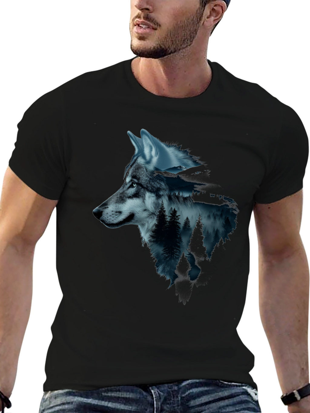 Wolf & Forest Graphic Tee - Black
