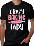 Crazy Baking Lady Graphic Tee - Black