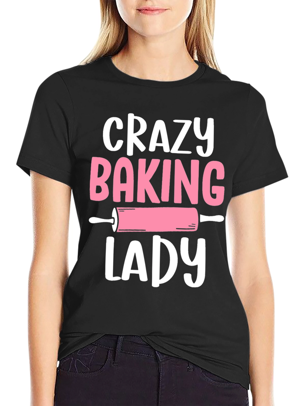 Crazy Baking Lady Graphic Tee - Black