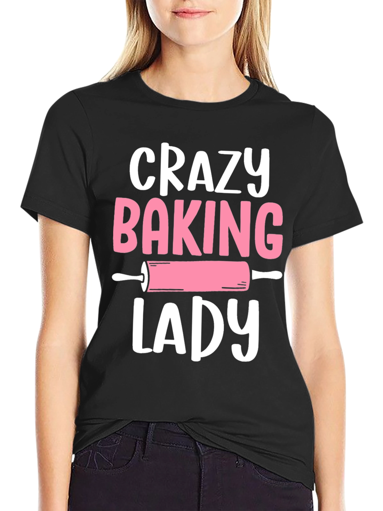 Crazy Baking Lady Graphic Tee - Black