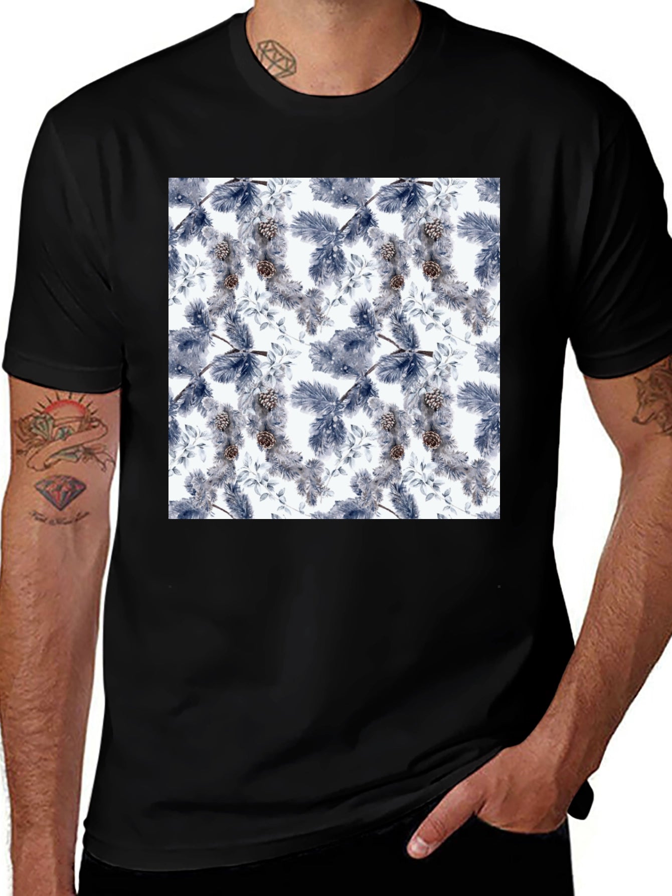 Botanical Print Black T-Shirt