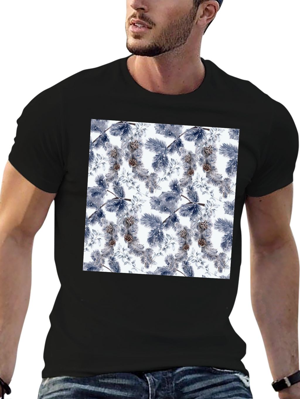 Botanical Print Black T-Shirt