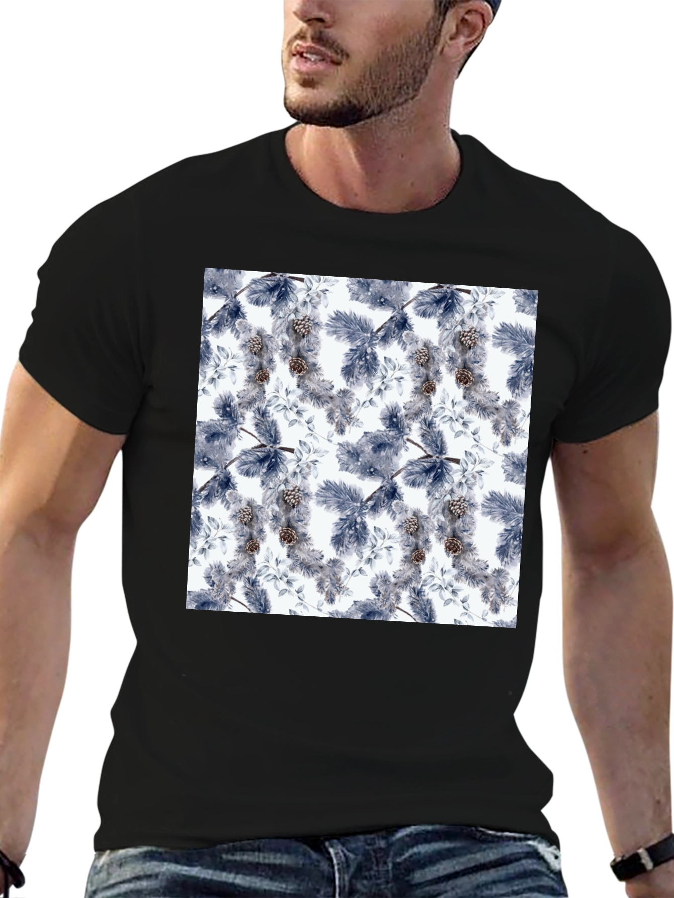 Botanical Print Black T-Shirt