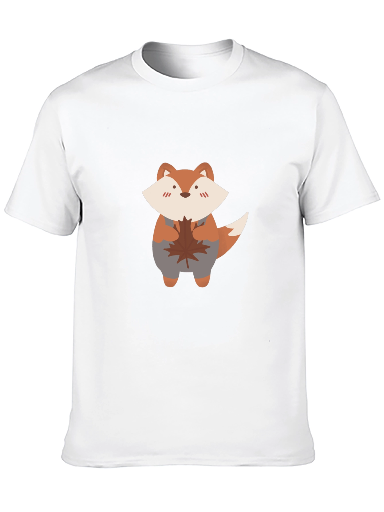 Cute Fox & Maple Leaf Black T-Shirt