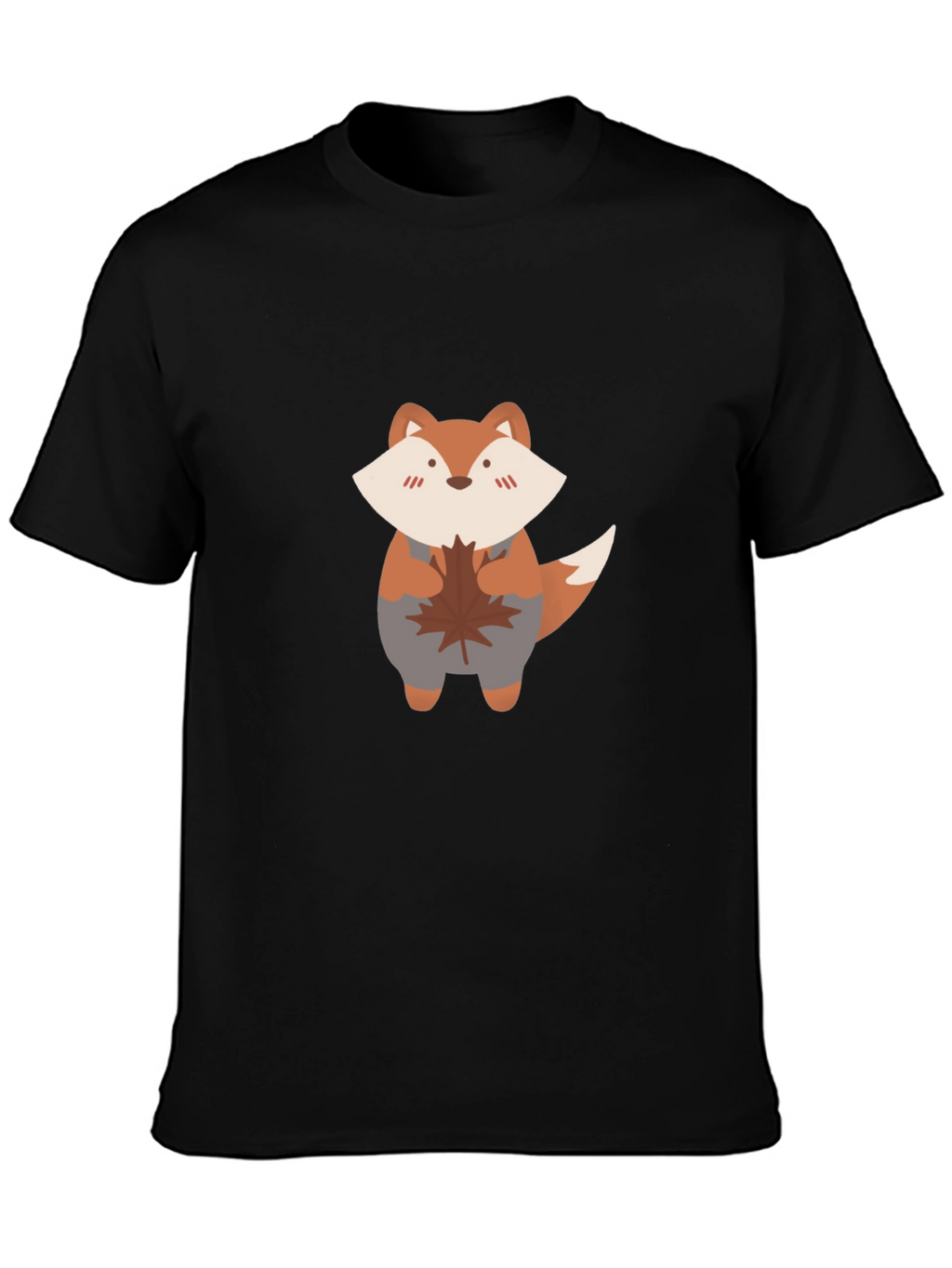 Cute Fox & Maple Leaf Black T-Shirt