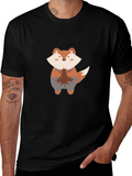 Cute Fox & Maple Leaf Black T-Shirt