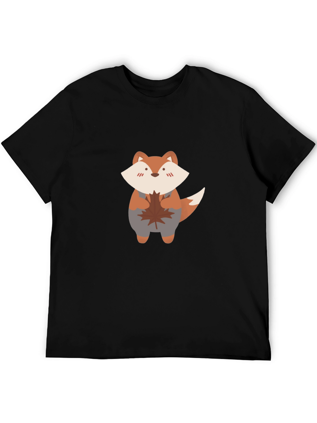 Cute Fox & Maple Leaf Black T-Shirt