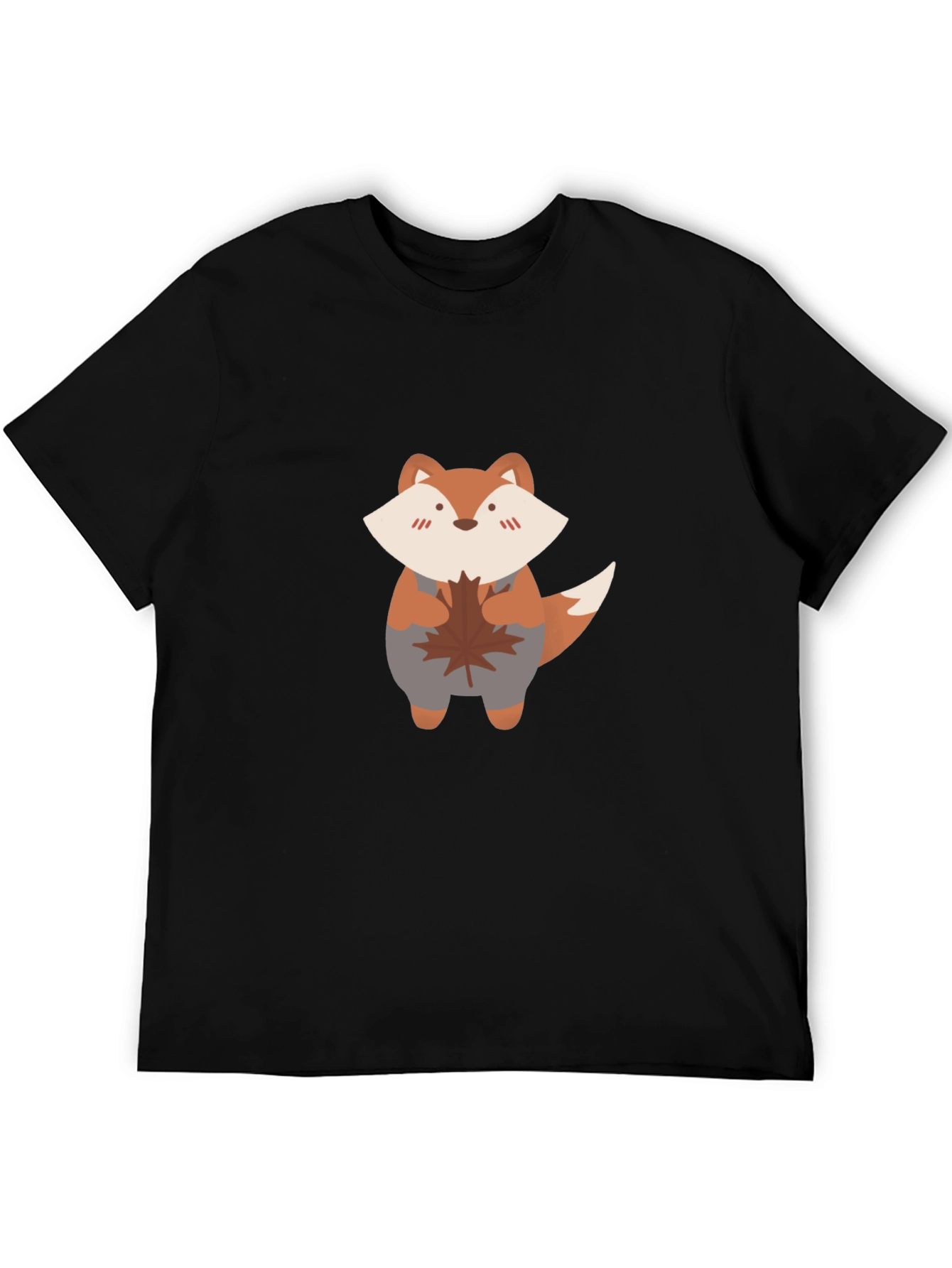Cute Fox & Maple Leaf Black T-Shirt