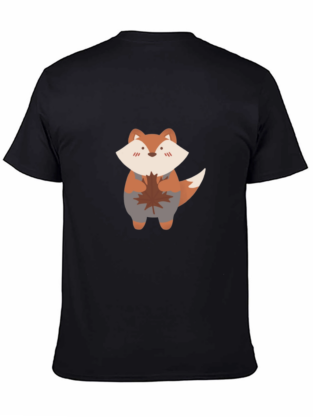 Cute Fox & Maple Leaf Black T-Shirt