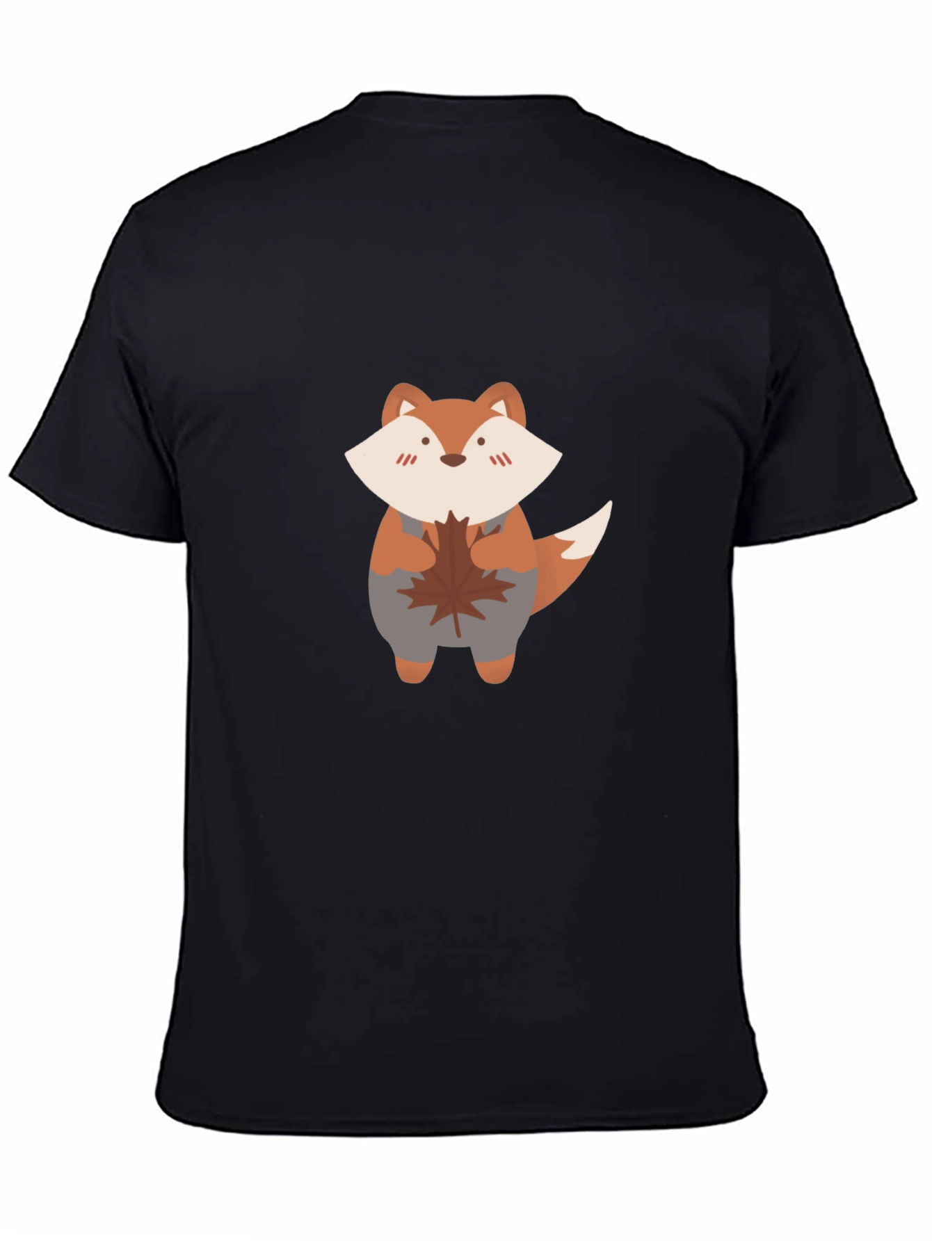Cute Fox & Maple Leaf Black T-Shirt