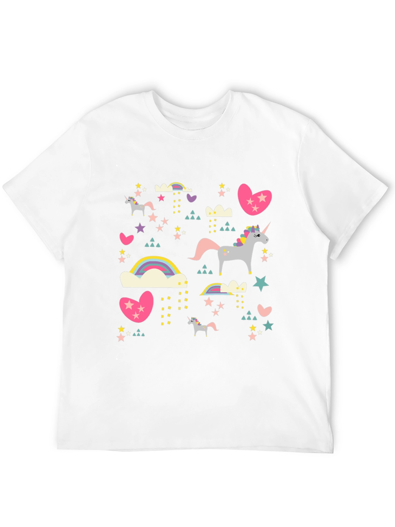Unicorn & Rainbow Print Black T-Shirt