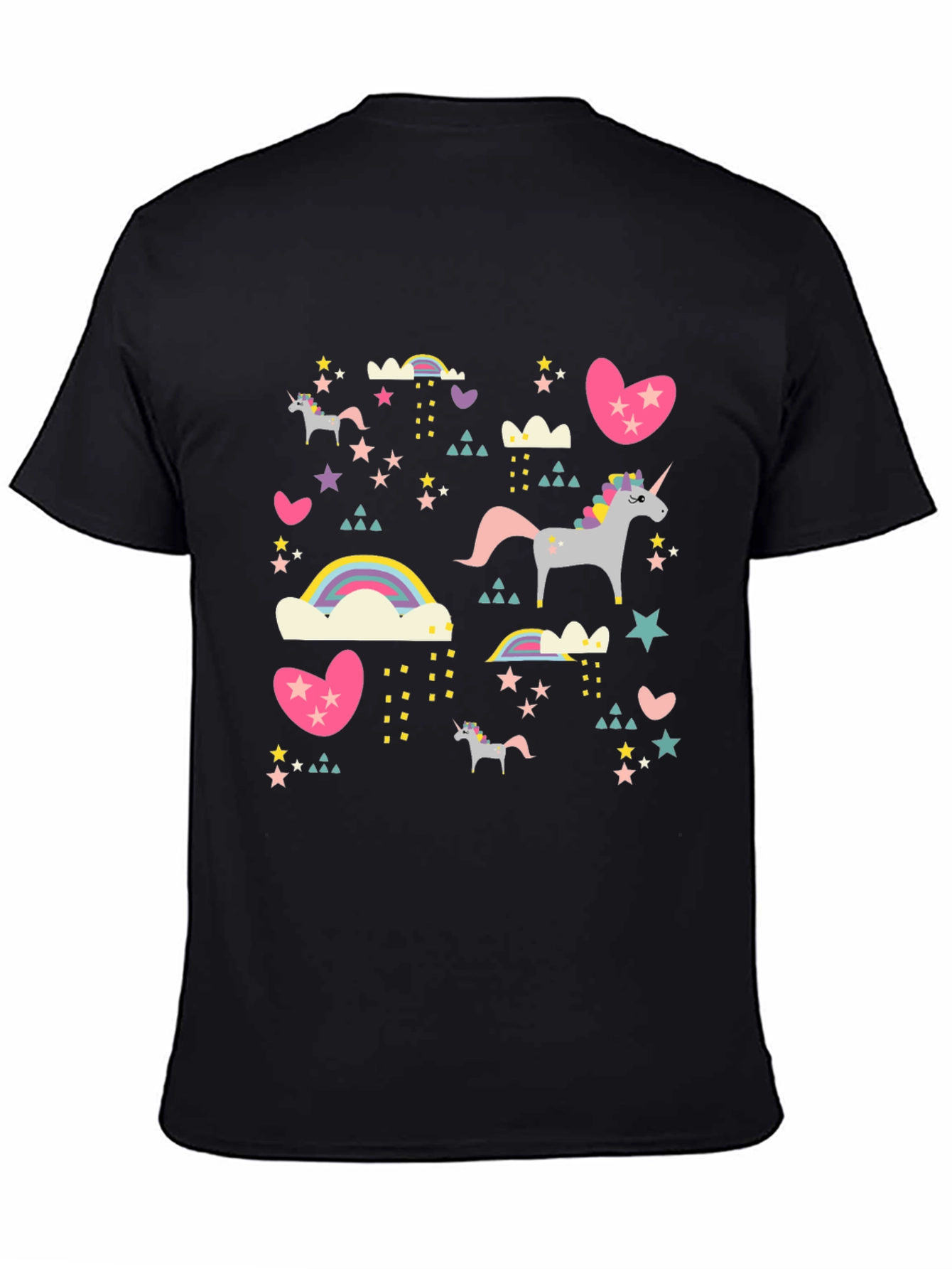 Unicorn & Rainbow Print Black T-Shirt