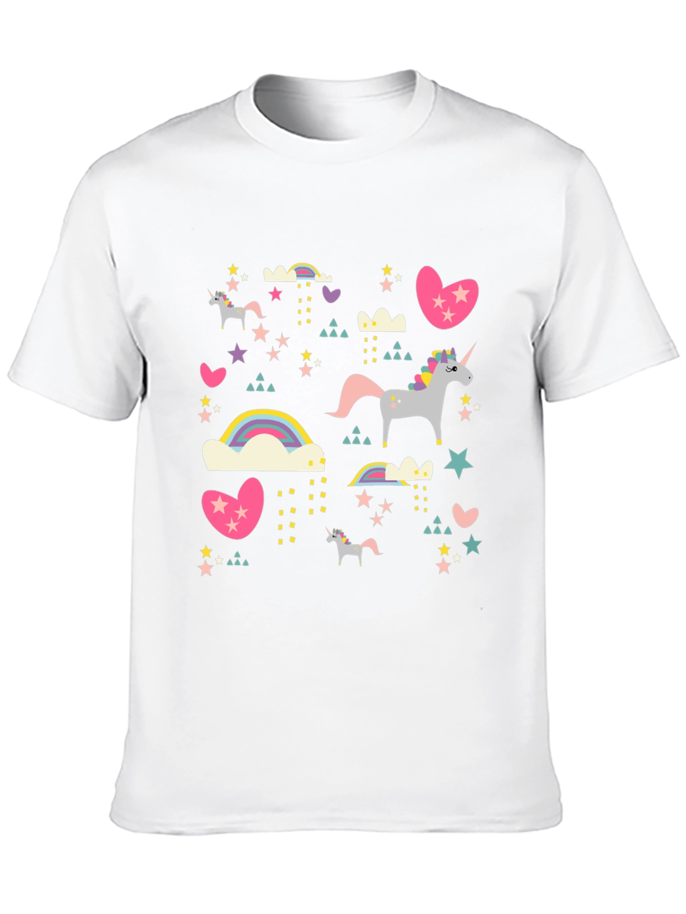 Unicorn & Rainbow Print Black T-Shirt