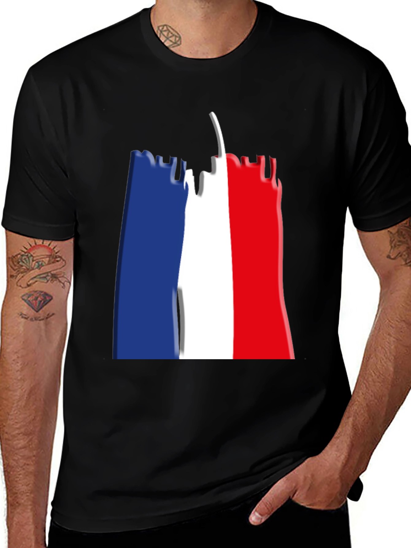 Eiffel Tower French Flag Graphic T-Shirt