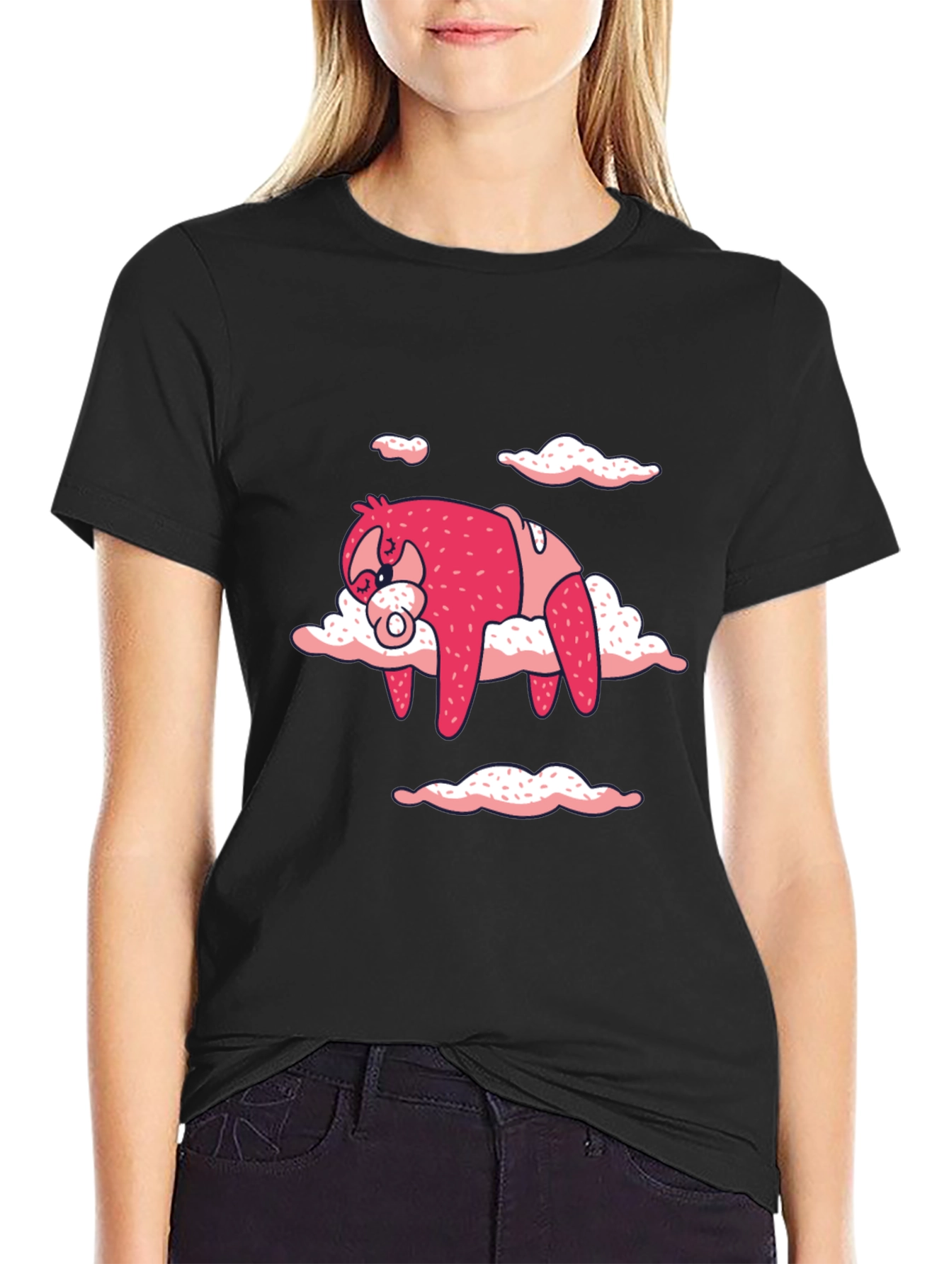 Cute Sloth Cloud T-Shirt - Black
