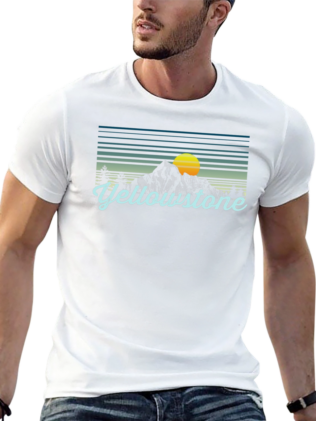Yellowstone Graphic Tee - Retro Mountain Sunset T-Shirt
