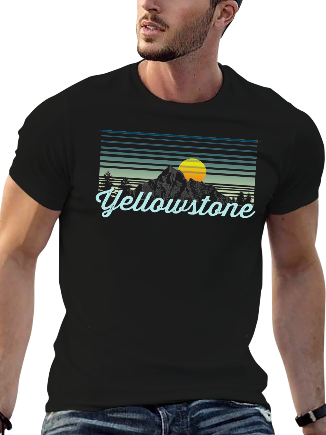Yellowstone Graphic Tee - Retro Mountain Sunset T-Shirt