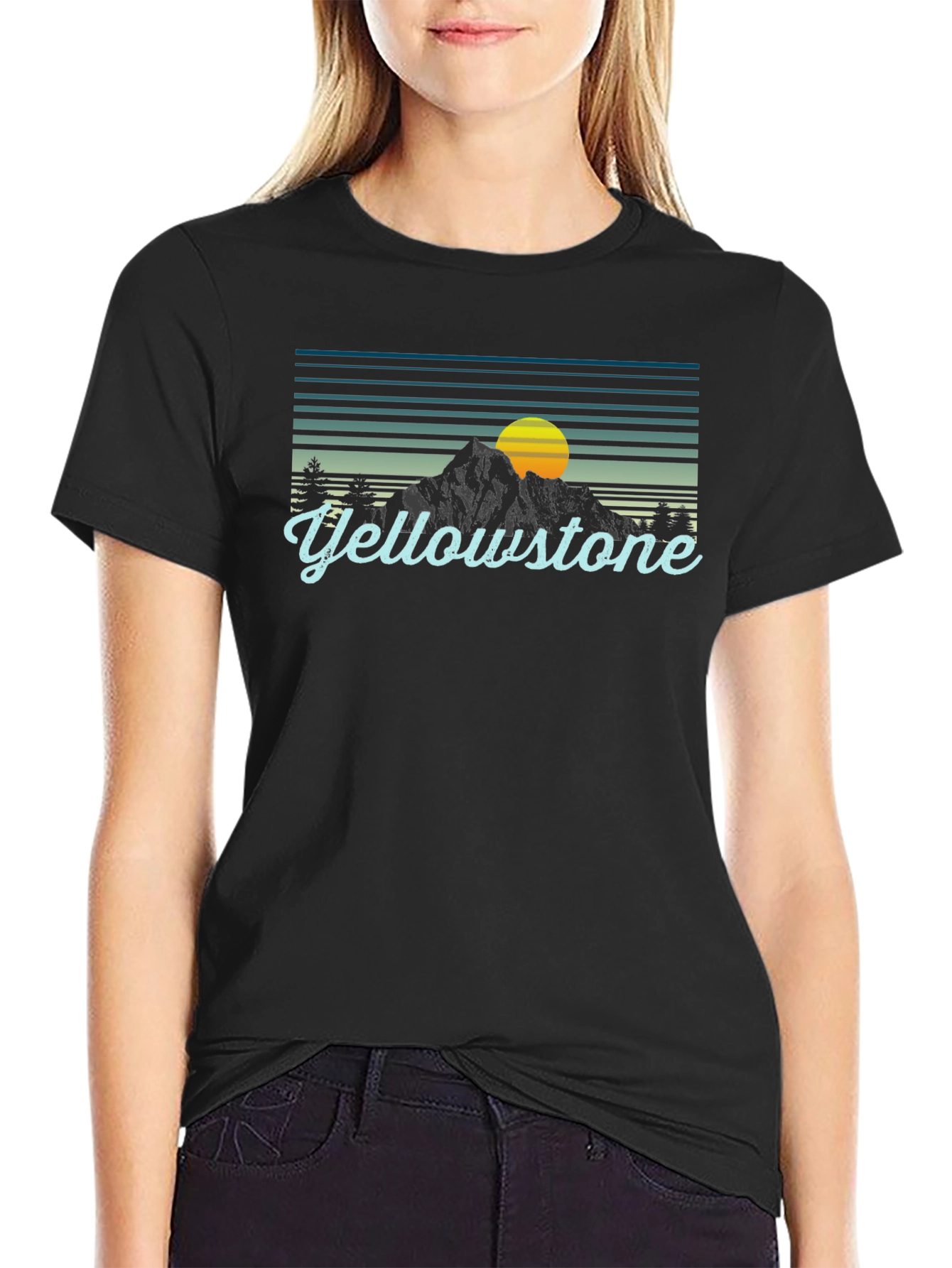 Yellowstone Graphic Tee - Retro Mountain Sunset T-Shirt