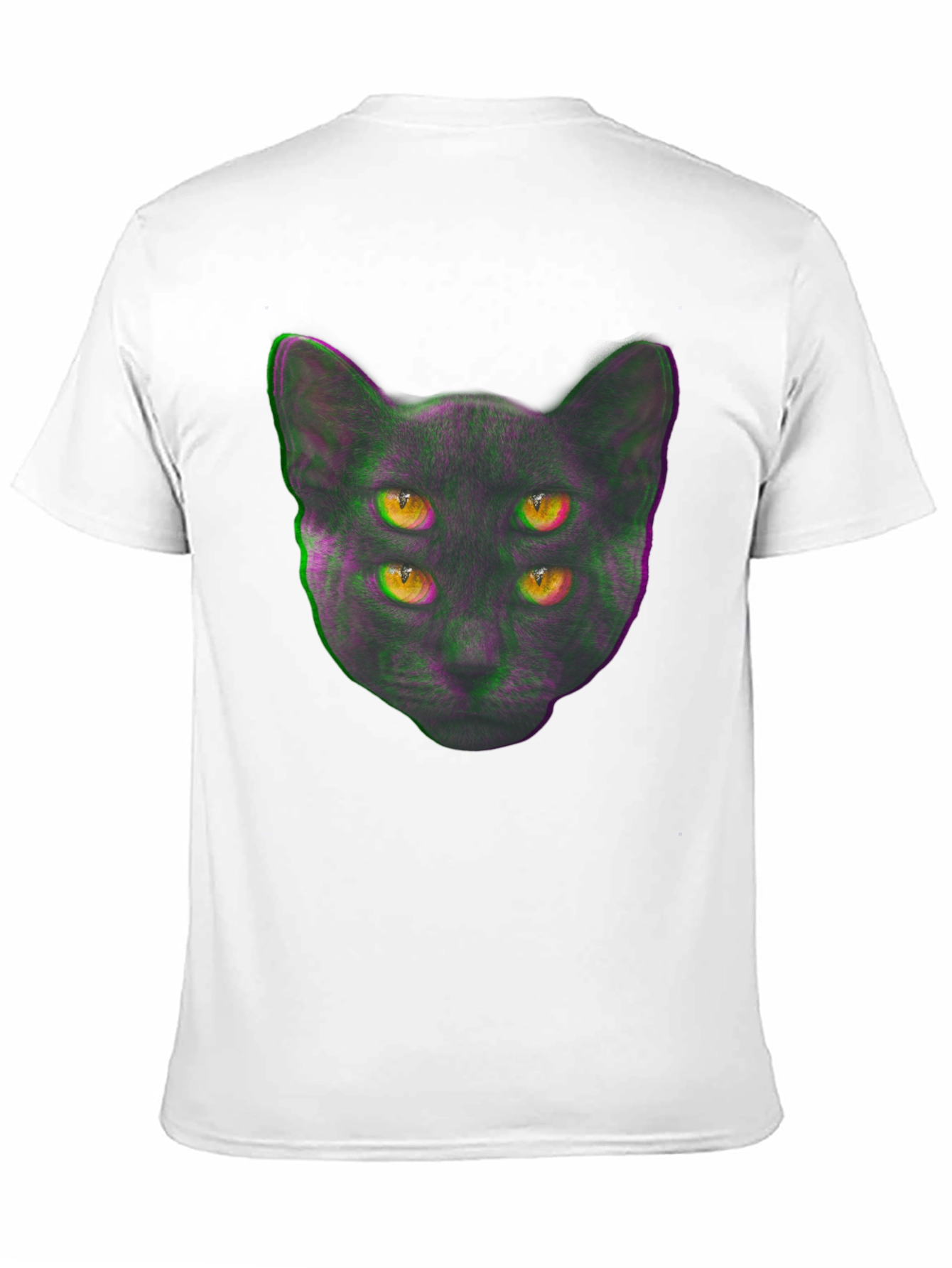 Four-Eyed Cat Graphic Print Tee - Black