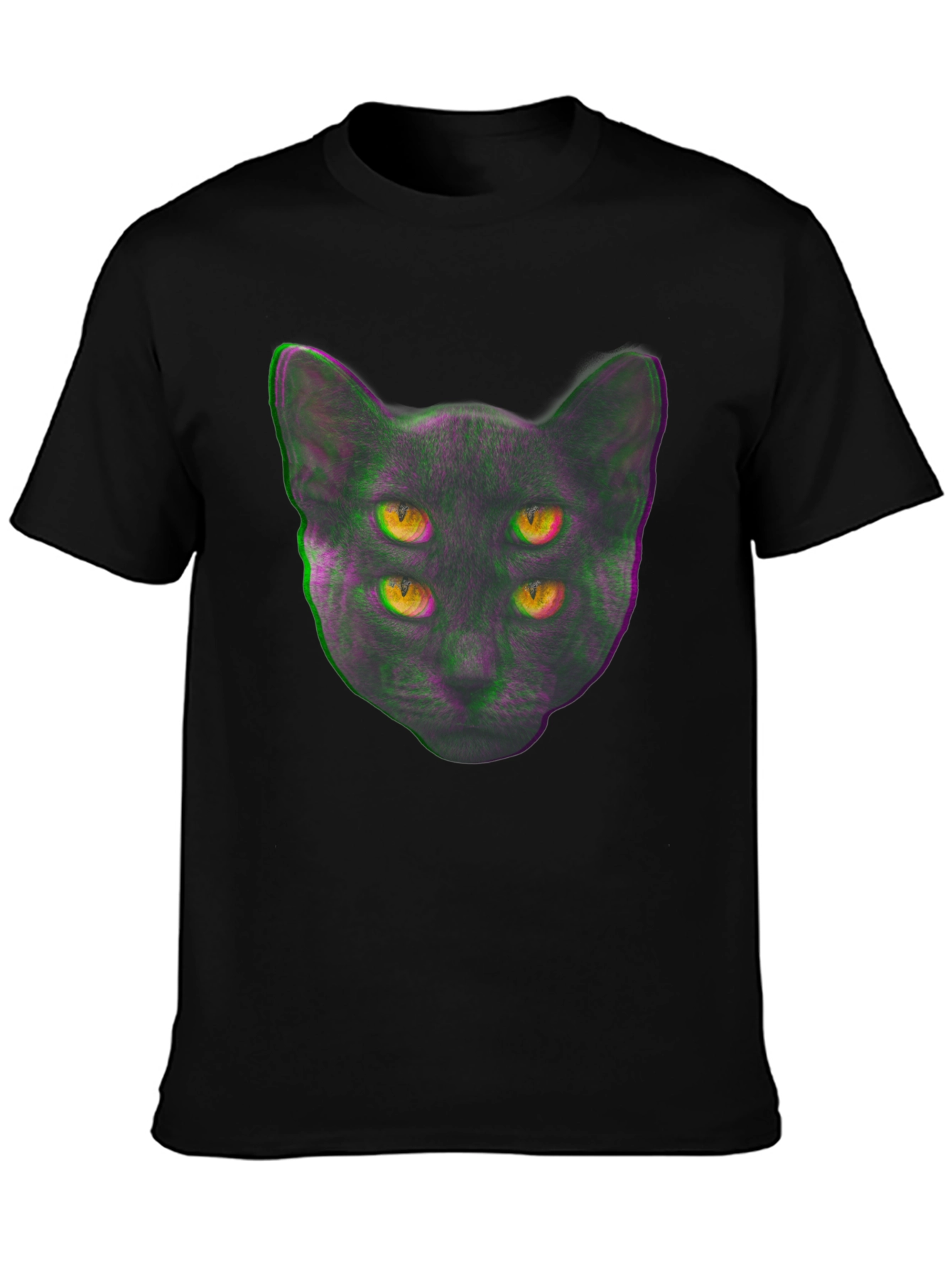 Four-Eyed Cat Graphic Print Tee - Black